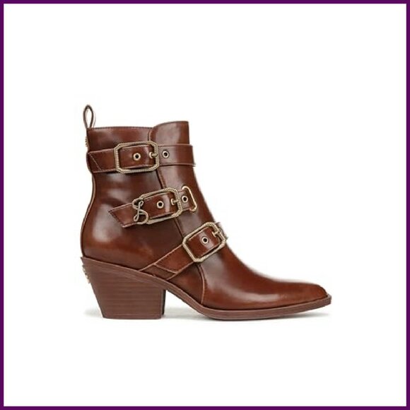 Women's Ankle Boots with Buckles, Square Toe, 2.5 Inch Heel, Zipper Closure - Picture 5 of 8